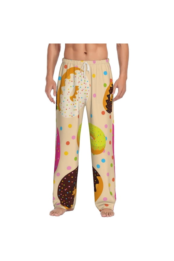 Donuts Print Pajama Pants for Men,Men’s Pajama Bottoms,Mens PJ Pants with Pockets & Button Fly-X-Large