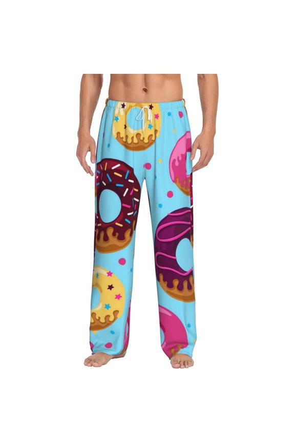 Donuts Print Pajama Pants for Men,Men’s Pajama Bottoms,Mens PJ Pants with Pockets & Button Fly-XX-Large