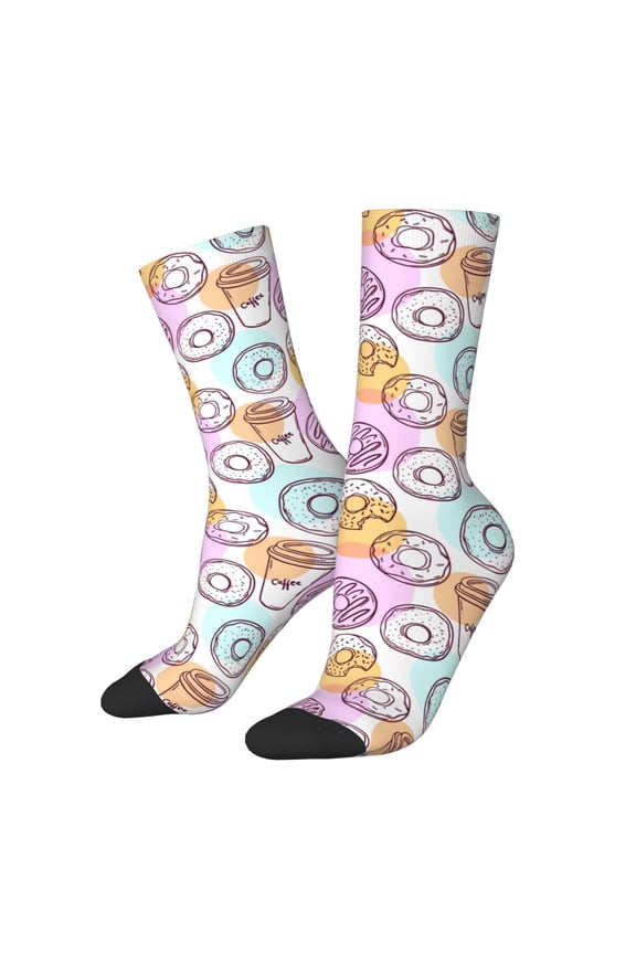 Donuts and Coffee Print Adult Socks for Men & Women,Calf Socks, Ankle Socks,Boots Socks,Breathable Casual Sock,Unisex Crew Socks
