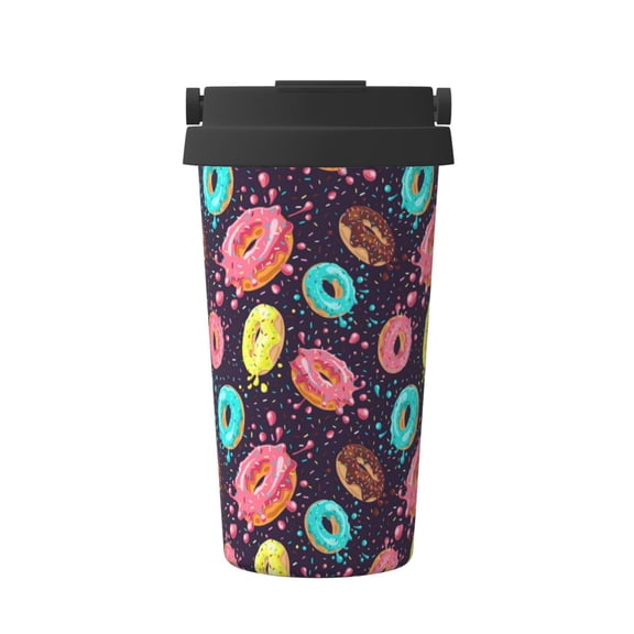 Logiee Donuts1 Print Stainless Steel Coffee Tumbler, Travel Coffee Mug, Insulated Coffee Mug with Lid, Spill Proof Coffee Cup, Portable Thermal Mug
