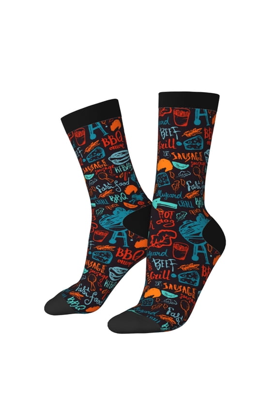 Doodle Barbeque Print Adult Socks for Men & Women,Calf Socks, Ankle Socks,Boots Socks,Breathable Casual Sock,Unisex Crew Socks