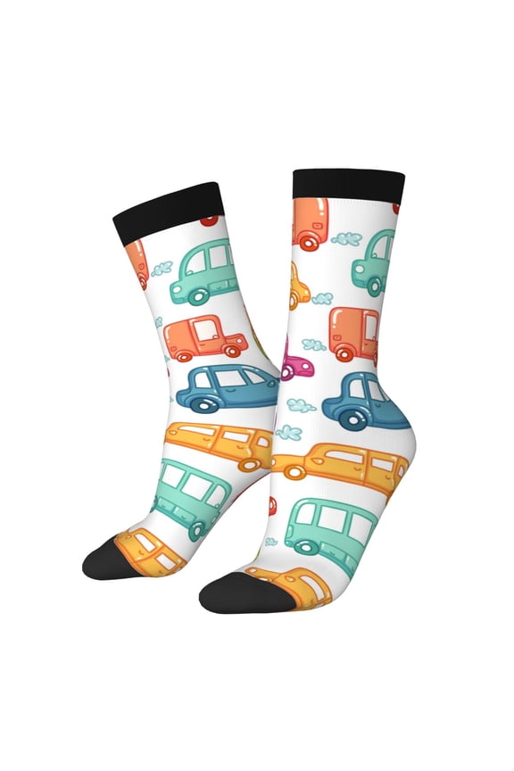 Doodle Cars Print Adult Socks for Men & Women,Calf Socks, Ankle Socks,Boots Socks,Breathable Casual Sock,Unisex Crew Socks