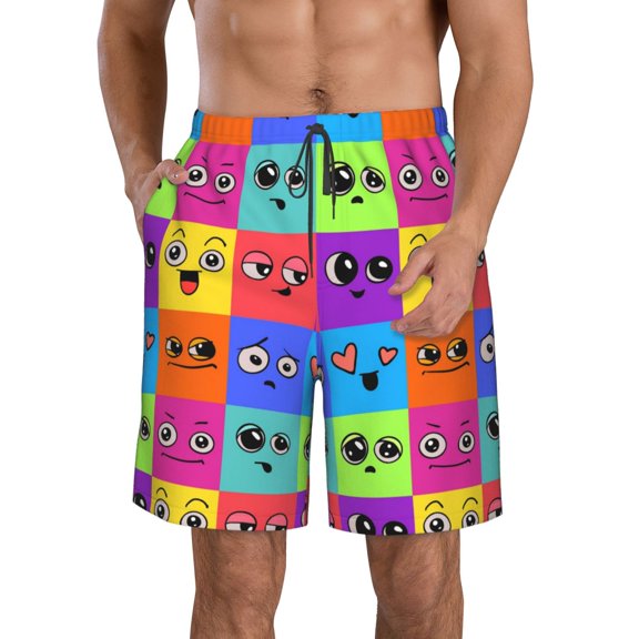Logiee Doodle Faces Emotions Print Mens Swim Trunks Quick Dry Board Shorts,Breathable Hawaii Beach Shorts Swimwear Bathing Suits-Small