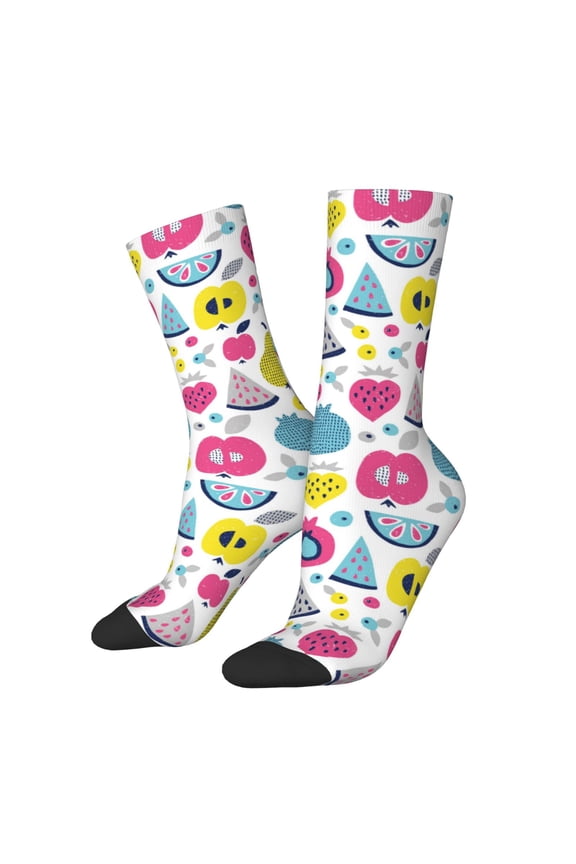 Doodle Fruits Print Adult Socks for Men & Women,Calf Socks, Ankle Socks,Boots Socks,Breathable Casual Sock,Unisex Crew Socks