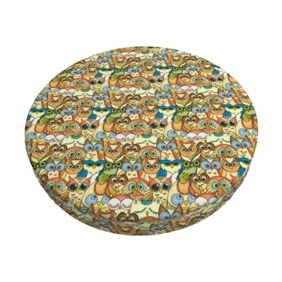 Logiee Doodle Owls Print Stool Covers Round,Bar Stool Covers,Watedrproof Stool Slipcover with Elastic,Stool Cushion,Round Bar Stool Seat Covers for Bar Round Chair-12 inch