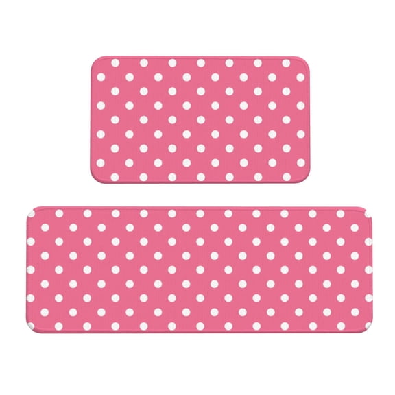 Logiee Dots On Rose Red Background Print Kitchen Mats for Floor Sets of 2,Waterproof Kitchen Rugs,Non Slip Comfort Standing Mat Rug for Home,Runner,Sink,Office,Laundry
