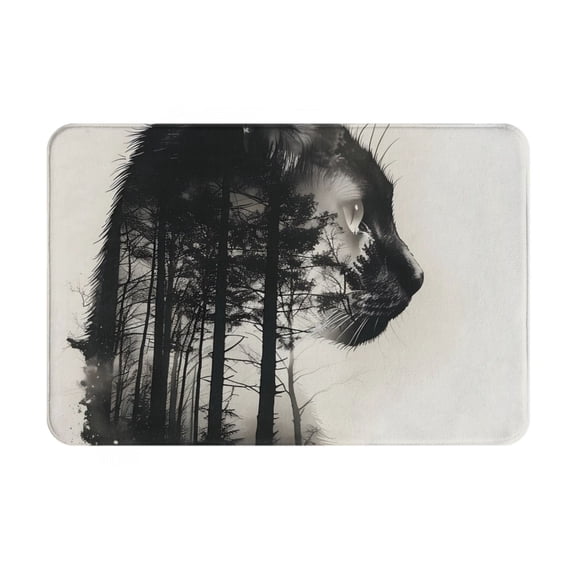 Logiee Double Exposure Cat Forest Print Welcome Mats for Entryway,Door Mat for Front Door,Entry Mat,Doormat for Garden, Garage, Patio, Home, Porch Decor