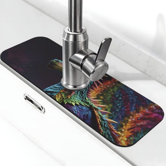 Logiee Dragon with Colorful Tail Print Kitchen Sink Splash Guard Faucet Mat for Splash Guard Behind Faucet Drip Catcher for Kitchen,Bathroom,Sink Mat,Dish Drying Mat,Bathroom-15" X 5.5"
