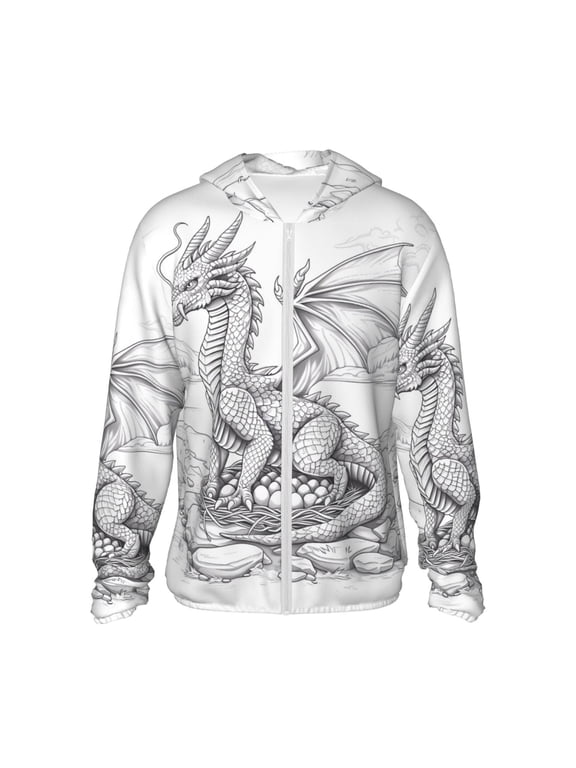 Dragon Nest Sketch Print Men's Women Light Jacket Full Zip Sun Protection Hoodie Long Sleeve Sun Shirts for Men Hiking Fishing Zip Pockets-Large