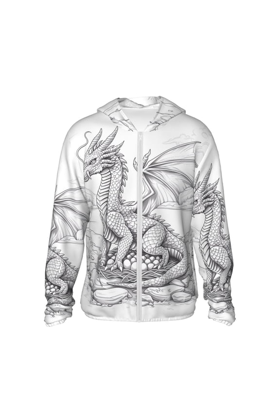 Dragon Nest Sketch Print Men's Women Light Jacket Full Zip Sun Protection Hoodie Long Sleeve Sun Shirts for Men Hiking Fishing Zip Pockets-Large