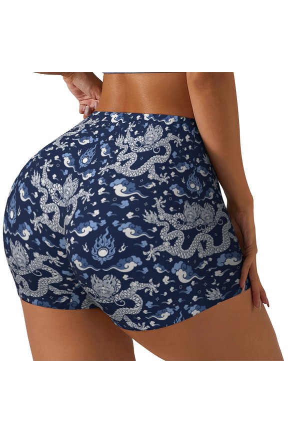 Dragon Print Women's Biker Shorts,Workout Gym Shorts,Scrunch Shorts,Tummy Control Hidden Scrunch Running Yoga Shorts-X-Large