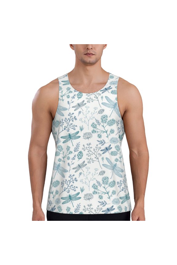 Dragonfly Print Men's Workout Tank Top,Quick Dry Workout Tank Top,Gym Muscle Tee,Fitness Bodybuilding Sleeveless T Shirt-4X-Large
