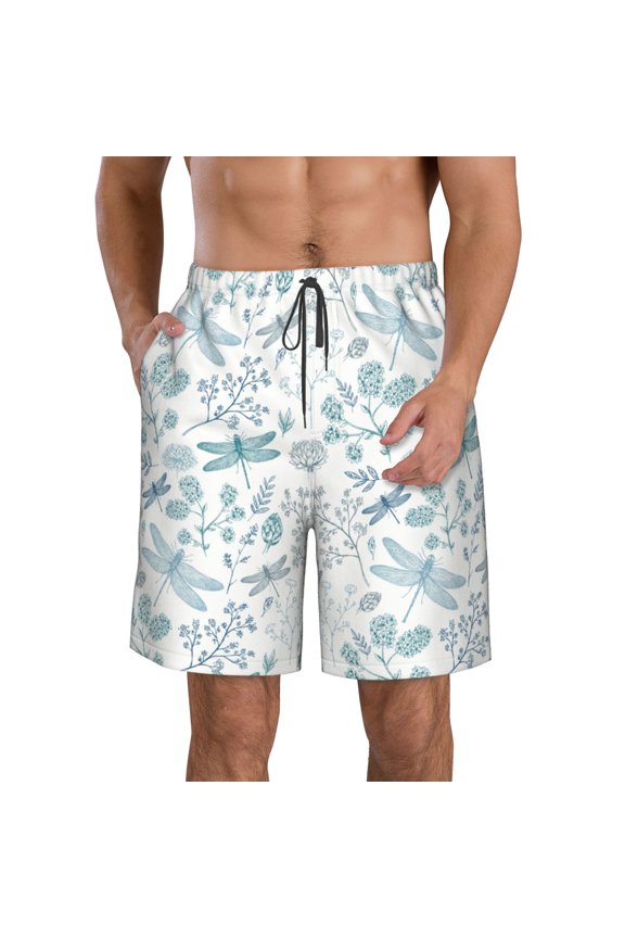 Dragonfly Print Mens Swim Trunks Quick Dry Board Shorts,Breathable Hawaii Beach Shorts Swimwear Bathing Suits-Small