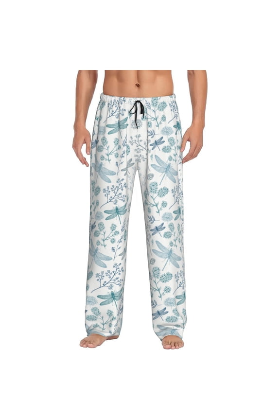 Dragonfly Print Pajama Pants for Men,Men’s Pajama Bottoms,Mens PJ Pants with Pockets & Button Fly-XX-Large