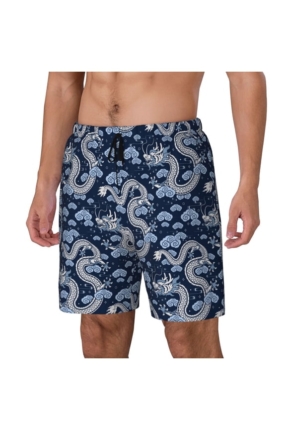 Dragons Print Men's Swim Trunk,Quick Dry Board Shorts ,Men's Swim Trunks with Compression Liner, Bathing Suits with Pockets-Medium