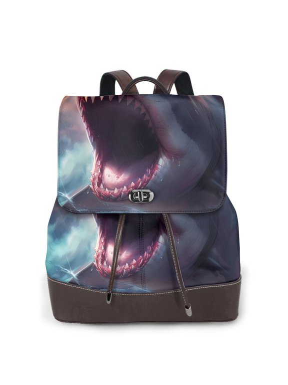 Logiee Dramatic Shark Attack Print Backpack Purse for Women,Fashion Leather Backpack Purse,Women's Leather Backpack for Work College Travel