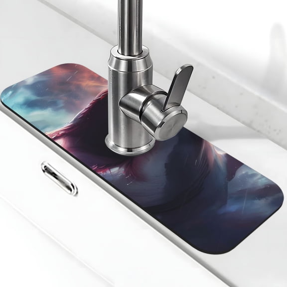 Logiee Dramatic Shark Attack Print Kitchen Sink Splash Guard Faucet Mat for Splash Guard Behind Faucet Drip Catcher for Kitchen,Bathroom,Sink Mat,Dish Drying Mat,Bathroom-15" X 5.5"