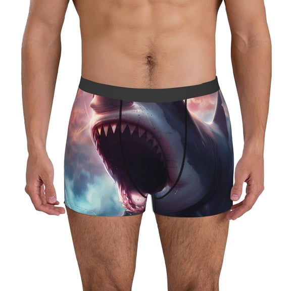 Logiee Dramatic Shark Attack Print Mens Boxer Briefs,Boxer Briefs for Men,Breathable Stretch Underwear,Boys Boxer Briefs-XX-Large