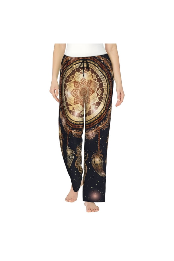 Dreamcatcher With Mandala Print Women Pajama Pants,Comfy Pj Bottom with Pockets & Drawstring,Stretch Casual Sleepwear-X-Large