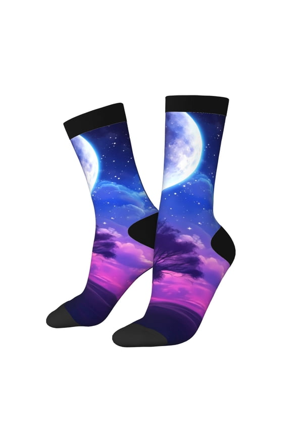 Dreamy Colorful Starry Sky Print Adult Socks for Men & Women,Calf Socks, Ankle Socks,Boots Socks,Breathable Casual Sock,Unisex Crew Socks