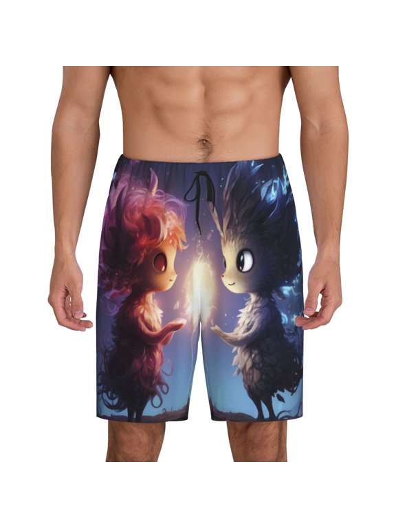 Dreamy Forest Elf Print Men's Pajama Shorts with Drawstring & Pockets,Sleep Shorts for Men,Sleepwear Bottoms,Elastic Waistband Loungewear-4X-Large