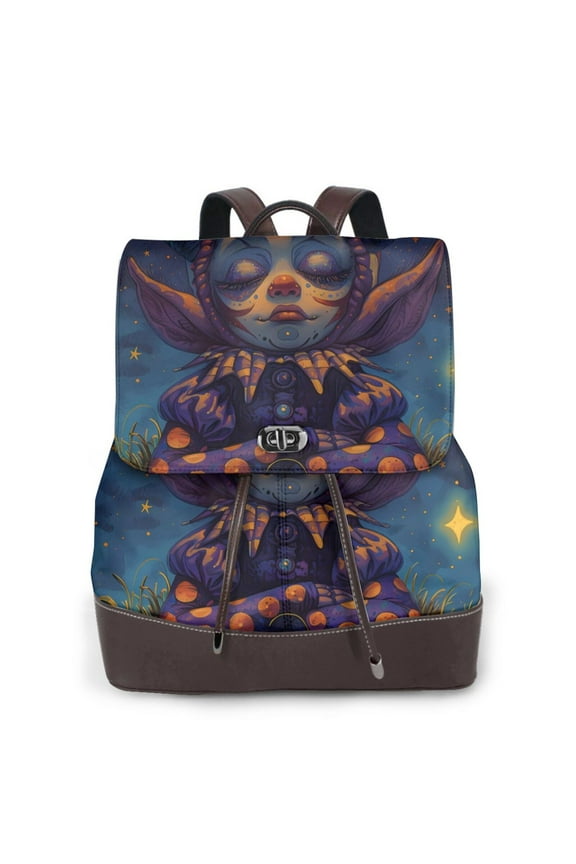 Logiee Dreamy Jester Under Stars Print Backpack Purse for Women,Fashion Leather Backpack Purse,Women's Leather Backpack for Work College Travel