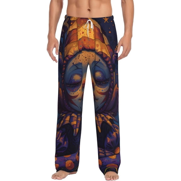 Logiee Dreamy Jester Under Stars Print Pajama Pants for Men,Men’s Pajama Bottoms,Mens PJ Pants with Pockets & Button Fly-Medium