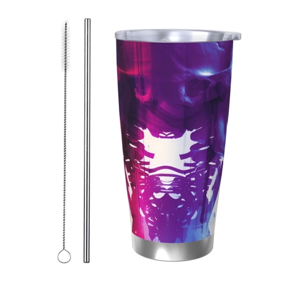Logiee Dual Skulls Colorful Fusion Print 20OZ Car Cup with Lid, Stainless Steel Vacuum Insulated Double Wall Travel Tumbler, Durable Insulated Coffee Mug,Thermal Cup with Straw-Straw Two-piece Set