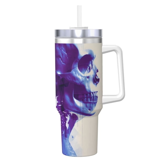 Logiee Dual Skulls Colorful Fusion Print 40OZ Ice Bully Cup with Handle and Straw, Double Wall Stainless Steel Tumbler,Travel Coffee Cup with Lid, Summer Insulation and Cooling Cup
