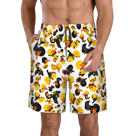 Logiee Duck In Black Suit1 Print Mens Swim Trunks Quick Dry Board Shorts,Breathable Hawaii Beach Shorts Swimwear Bathing Suits-XX-Large