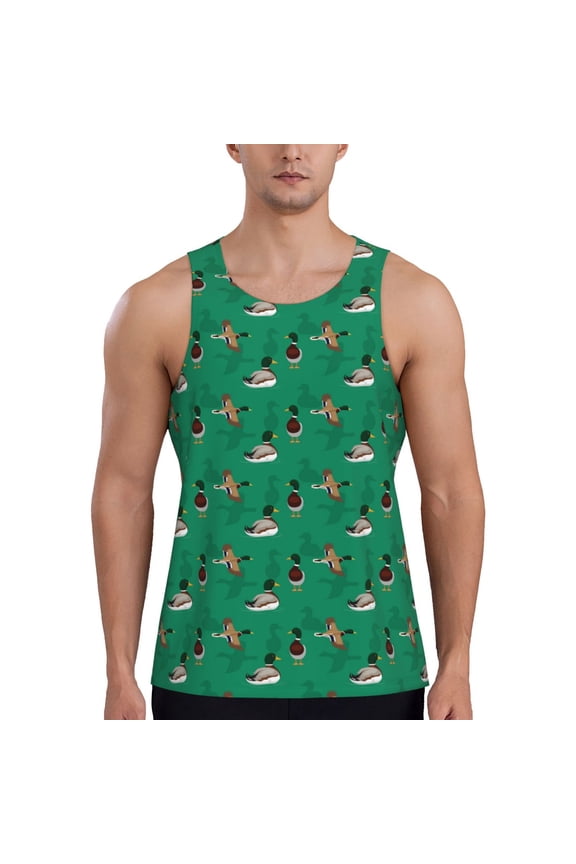 Duck Mallard Flying Pose Print Men's Workout Tank Top,Quick Dry Workout Tank Top,Gym Muscle Tee,Fitness Bodybuilding Sleeveless T Shirt-Large