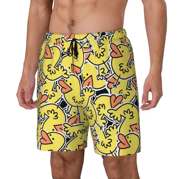 Logiee Ducks Print Men's Swim Trunk,Quick Dry Board Shorts ,Men's Swim Trunks with Compression Liner, Bathing Suits with Pockets-X-Large