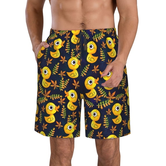 Logiee Ducks Print Mens Swim Trunks Quick Dry Board Shorts,Breathable Hawaii Beach Shorts Swimwear Bathing Suits-3X-Large