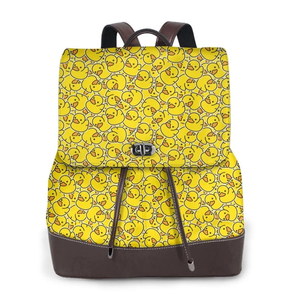 Logiee Ducky Cartoon Animal Yellow Print Backpack Purse for Women,Fashion Leather Backpack Purse,Women's Leather Backpack for Work College Travel