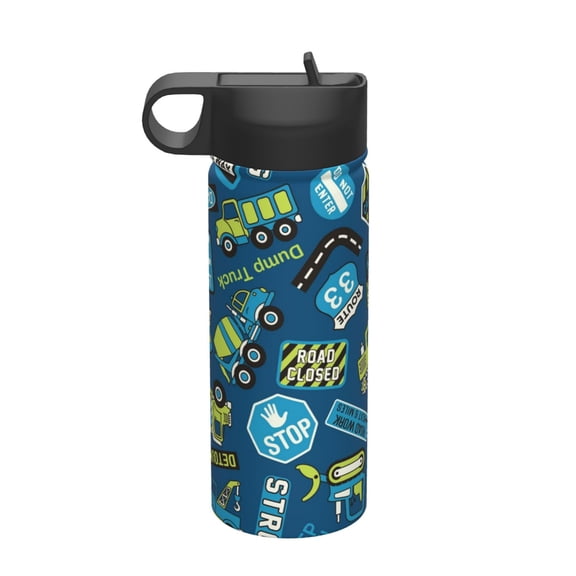 Logiee Dump Truck Print 18oz Sports Insulated Kettle With Straw,Insulated Water Bottle For Running Hiking Cycling Climbing,Man Womans Insulated Water Bottle
