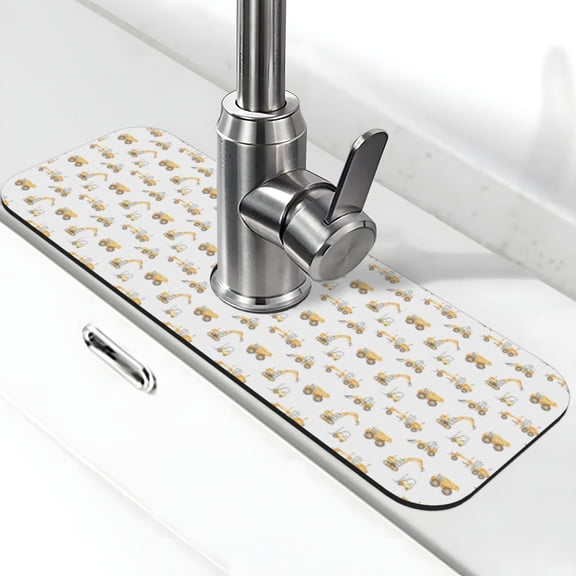 Logiee Dump Truck Print Kitchen Sink Splash Guard Faucet Mat for Splash Guard Behind Faucet Drip Catcher for Kitchen,Bathroom,Sink Mat,Dish Drying Mat,Bathroom-15" X 5.5"