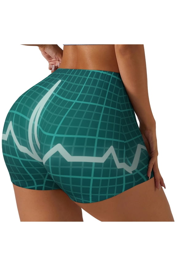 ECG Wave Print Women's Biker Shorts,Workout Gym Shorts,Scrunch Shorts,Tummy Control Hidden Scrunch Running Yoga Shorts-Medium
