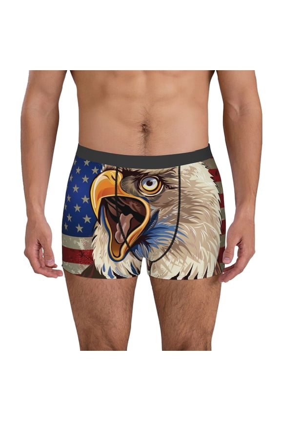 Eagle With USA Flags Print Mens Boxer Briefs,Boxer Briefs for Men,Breathable Stretch Underwear,Boys Boxer Briefs-X-Large
