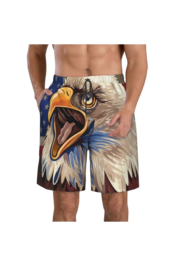 Eagle With USA Flags Print Mens Swim Trunks Quick Dry Board Shorts,Breathable Hawaii Beach Shorts Swimwear Bathing Suits-XX-Large