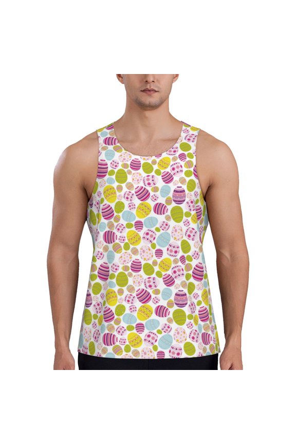 Easter Egg Print Men's Workout Tank Top,Quick Dry Workout Tank Top,Gym Muscle Tee,Fitness Bodybuilding Sleeveless T Shirt-Medium
