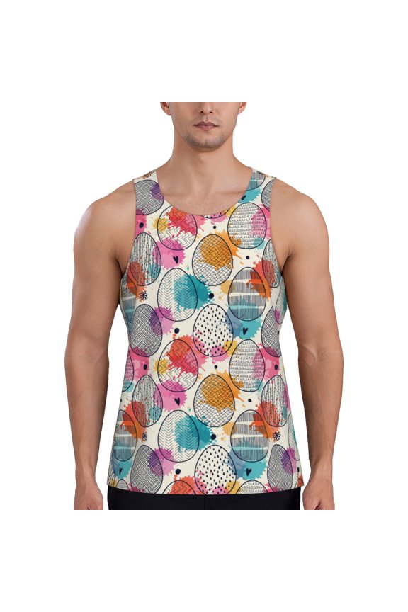 Easter Egg Print Men's Workout Tank Top,Quick Dry Workout Tank Top,Gym Muscle Tee,Fitness Bodybuilding Sleeveless T Shirt-Medium