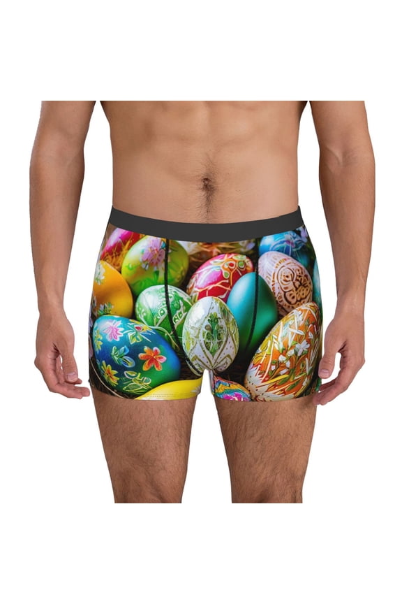 Easter Eggs Print Mens Boxer Briefs,Boxer Briefs for Men,Breathable Stretch Underwear,Boys Boxer Briefs-Medium