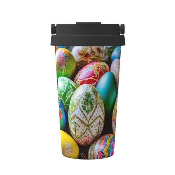 Logiee Easter Eggs Print Stainless Steel Coffee Tumbler, Travel Coffee Mug, Insulated Coffee Mug with Lid, Spill Proof Coffee Cup, Portable Thermal Mug