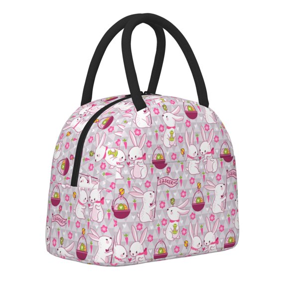 Logiee Easter Rabbit Print Lunch Bag for Women & Men,Adult Insulated Lunch Box,Food Lunch Containers,Reusable High Capacity Lunch Tote Bags for Work, Travel, Outdoor