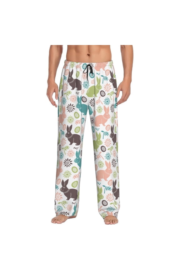 Easter Rabbit Print Pajama Pants for Men,Men’s Pajama Bottoms,Mens PJ Pants with Pockets & Button Fly-X-Large