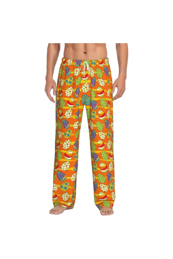 Easter eggs Print Pajama Pants for Men,Men’s Pajama Bottoms,Mens PJ Pants with Pockets & Button Fly-Large