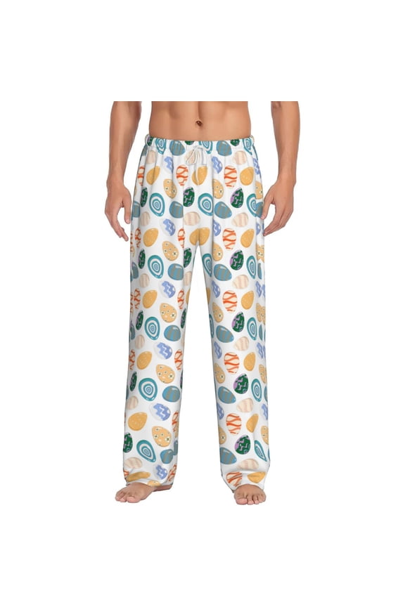 Easter eggs Print Pajama Pants for Men,Men’s Pajama Bottoms,Mens PJ Pants with Pockets & Button Fly-Large