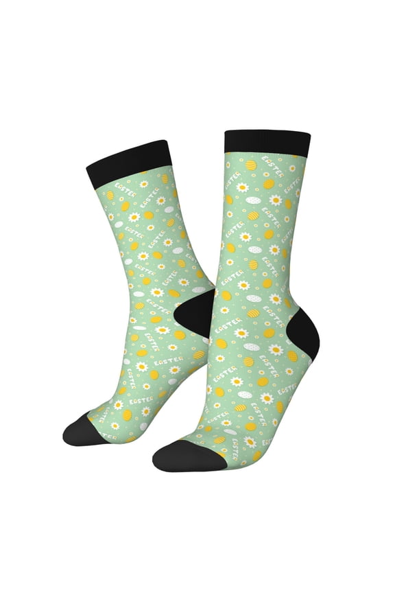 Easter with eggs and flowers Print Adult Socks for Men & Women,Calf Socks, Ankle Socks,Boots Socks,Breathable Casual Sock,Unisex Crew Socks