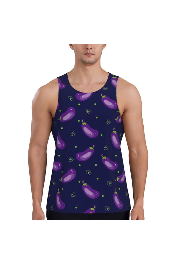 Eggplant Print Men's Workout Tank Top,Quick Dry Workout Tank Top,Gym Muscle Tee,Fitness Bodybuilding Sleeveless T Shirt-XX-Large