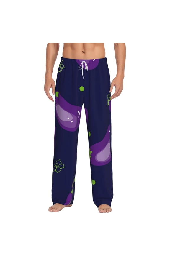 Eggplant Print Pajama Pants for Men,Men’s Pajama Bottoms,Mens PJ Pants with Pockets & Button Fly-Large